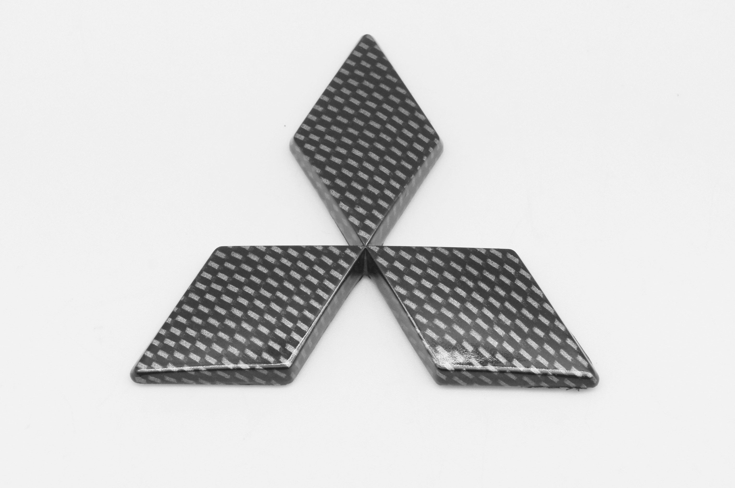 3D Fit Mitsubishi Front Rear Badge Emblem Logo Black Carbon Style Plastic Made