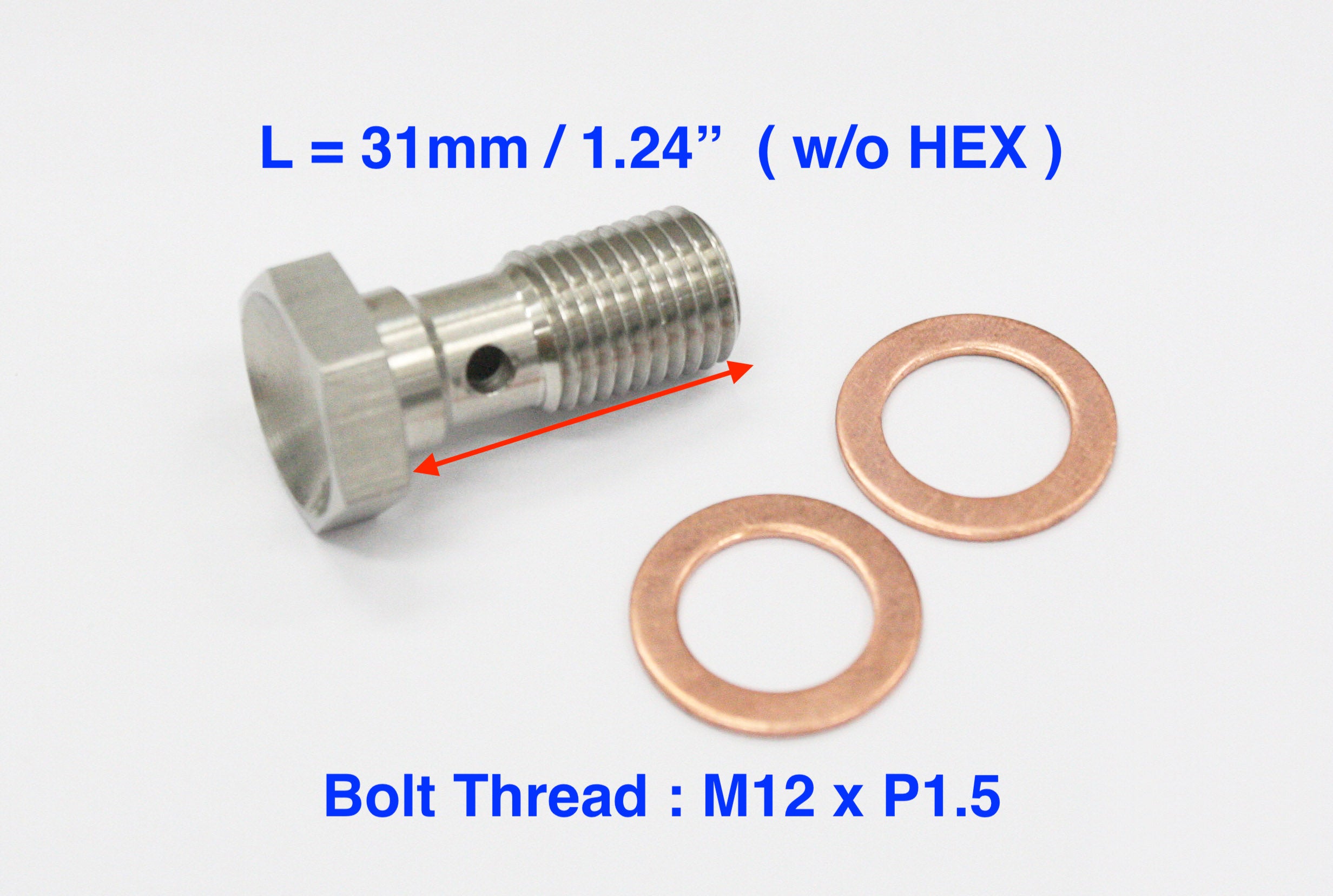 Stainless Steel Banjo Bolt Fittings M12x1.5 31mm Metric Brake Adaptor Silver