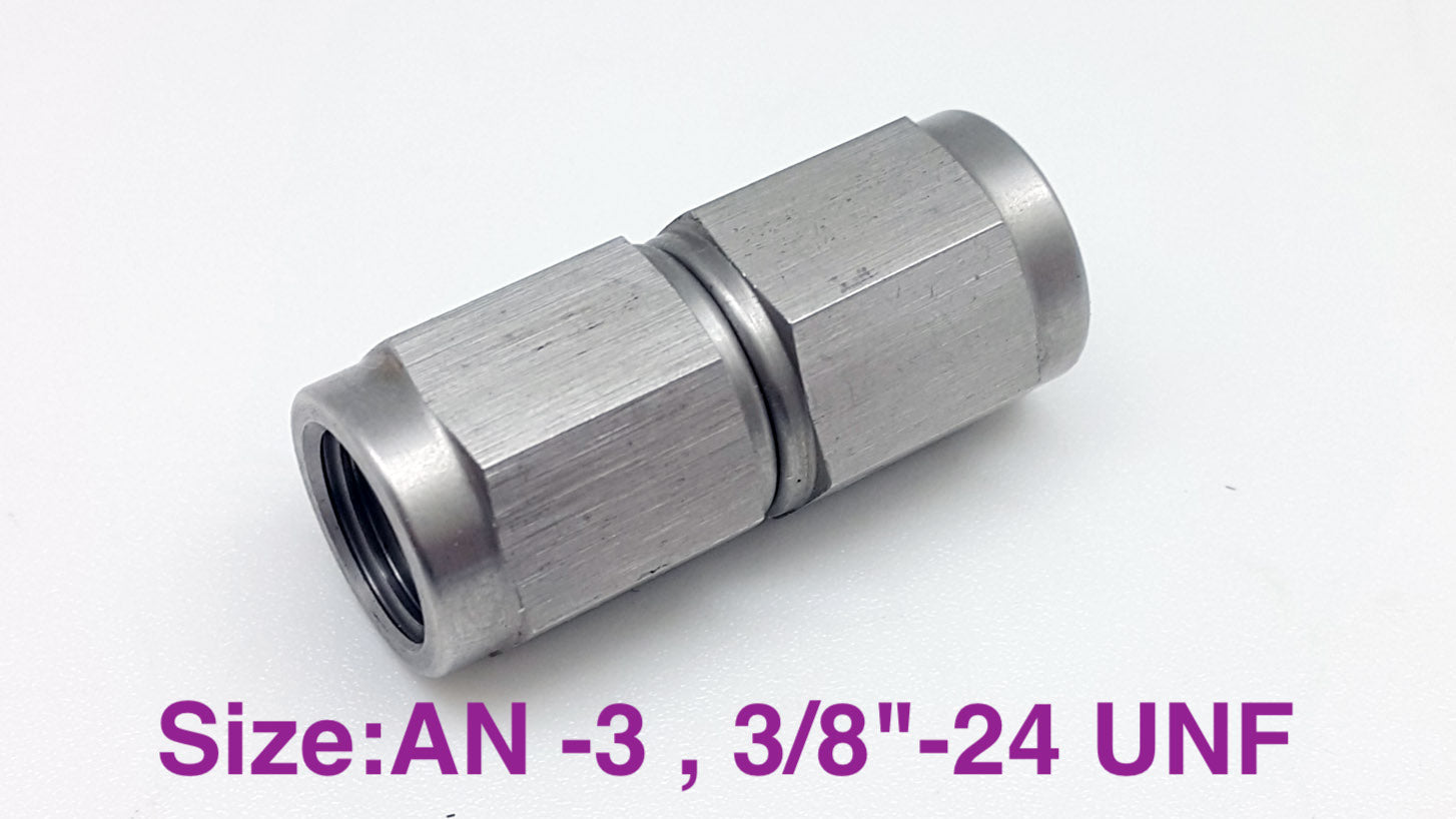 AN-3 to AN-3 Female Coupler Connector Stainless Brake Fittings 3/8x24 UNF