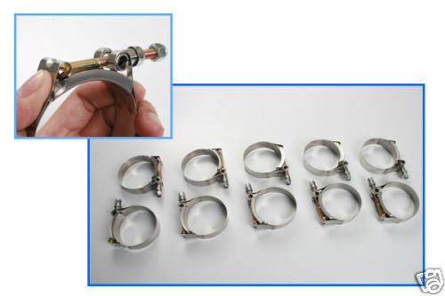 T-Bolt Stainless Clamps For Car Hose Pipe Plumbing 2.1-2.4inch / 54-62mm 10pcs