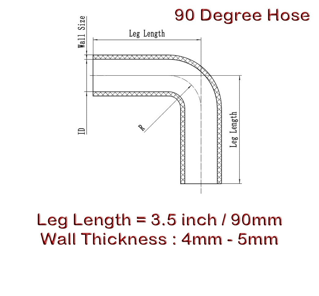 Autobahn88 Silicone 90Degree Elbow Hose ID=25mm 1inch BLACK Color